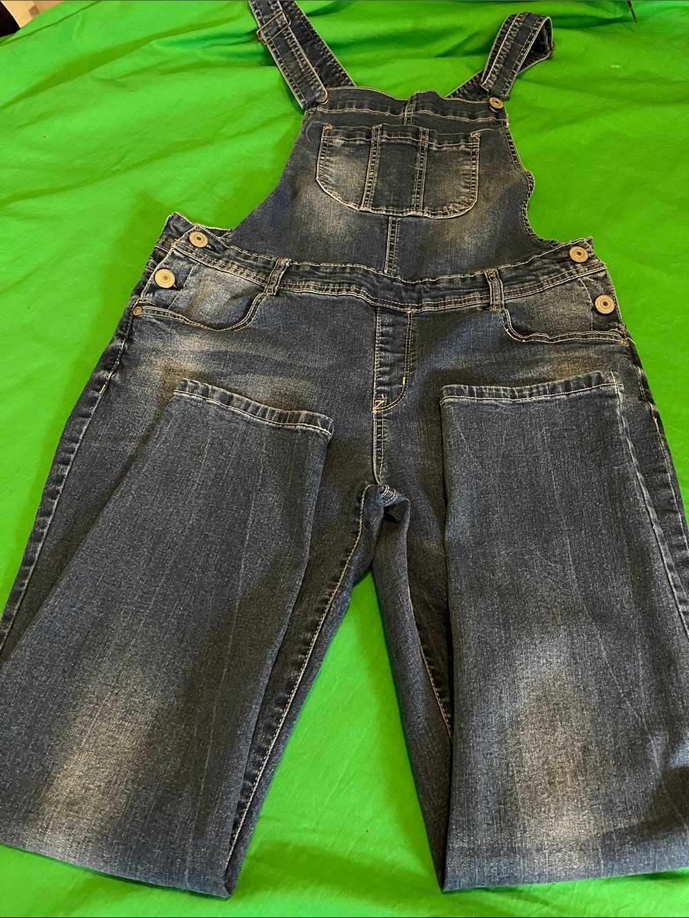 Dark Wash Denim Overalls - Knee Length
